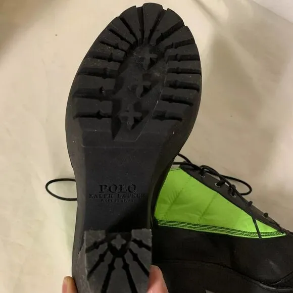 POLO RALPH LAUREN neon green high heel  5 inch lace up Hester boots booties 38 8
