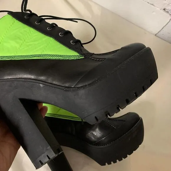 POLO RALPH LAUREN neon green high heel  5 inch lace up Hester boots booties 38 8