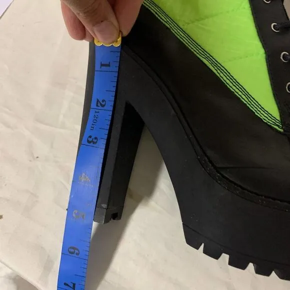 POLO RALPH LAUREN neon green high heel  5 inch lace up Hester boots booties 38 8