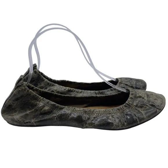 Ports 1961 Womens Leather Flats Sz 8.5 Dark Green Slip On Ballet Casual Stretch