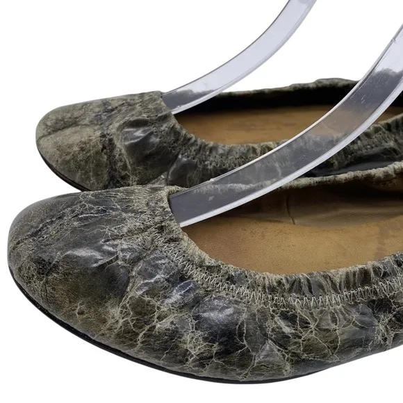Ports 1961 Womens Leather Flats Sz 8.5 Dark Green Slip On Ballet Casual Stretch