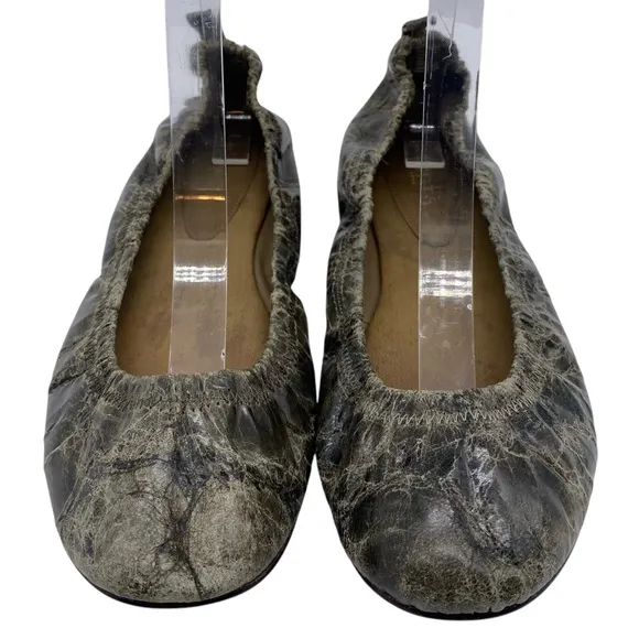 Ports 1961 Womens Leather Flats Sz 8.5 Dark Green Slip On Ballet Casual Stretch