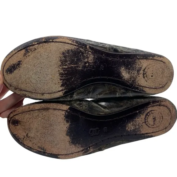 Ports 1961 Womens Leather Flats Sz 8.5 Dark Green Slip On Ballet Casual Stretch