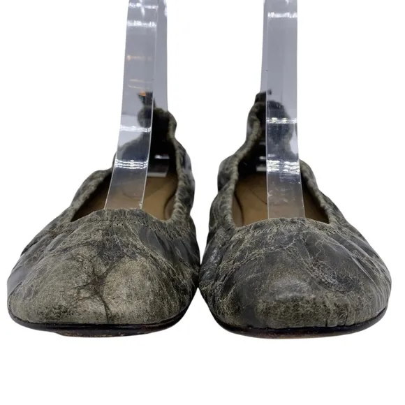 Ports 1961 Womens Leather Flats Sz 8.5 Dark Green Slip On Ballet Casual Stretch