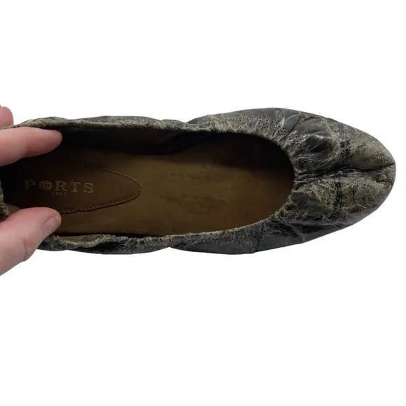 Ports 1961 Womens Leather Flats Sz 8.5 Dark Green Slip On Ballet Casual Stretch