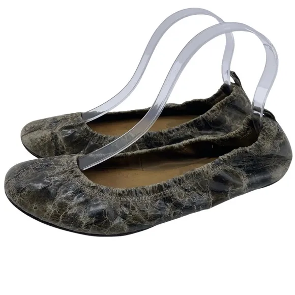 Ports 1961 Womens Leather Flats Sz 8.5 Dark Green Slip On Ballet Casual Stretch