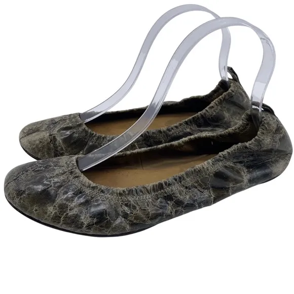 Ports 1961 Womens Leather Flats Sz 8.5 Dark Green Slip On Ballet Casual Stretch