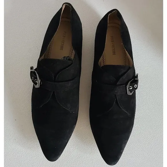 POUR LA VICTOIRE ZANDRA Woman's MONK STRAP Loafers FLATS Black Shoes Sz 8.5