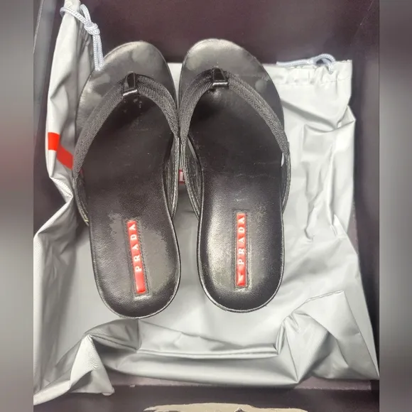 Prada Black Leather Wedge Slides