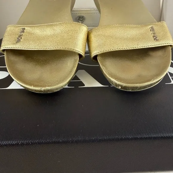Prada Gold Women's Slide Sandals. 38.5