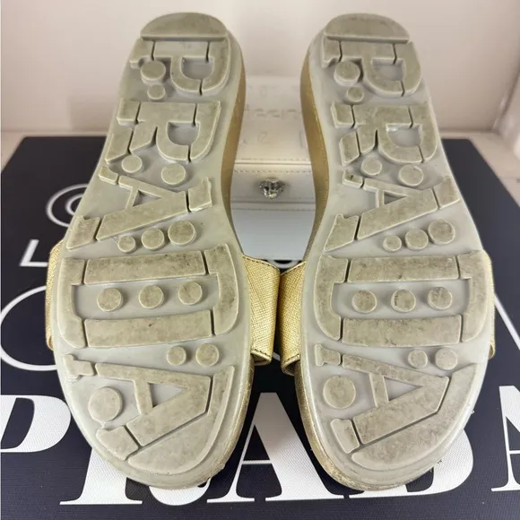 Prada Gold Women's Slide Sandals. 38.5