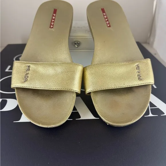 Prada Gold Women's Slide Sandals. 38.5