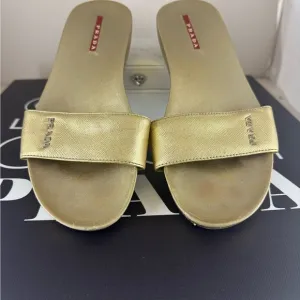 Prada Gold Women's Slide Sandals. 38.5