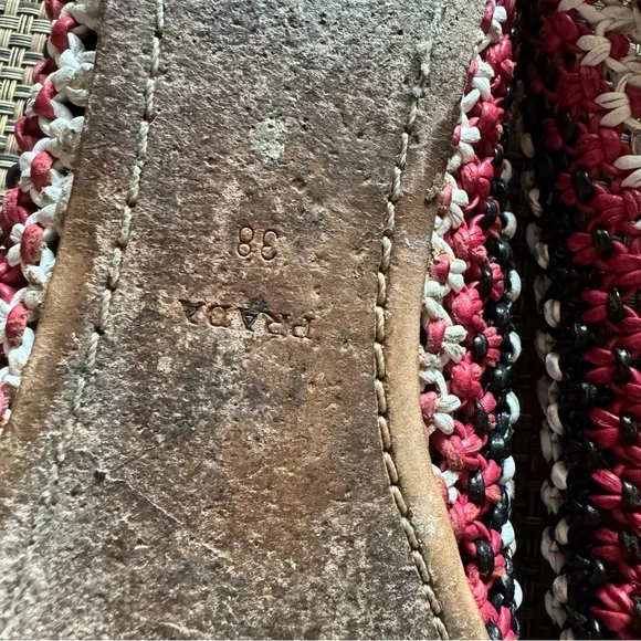 Prada Red Black White Woven Leather Flats