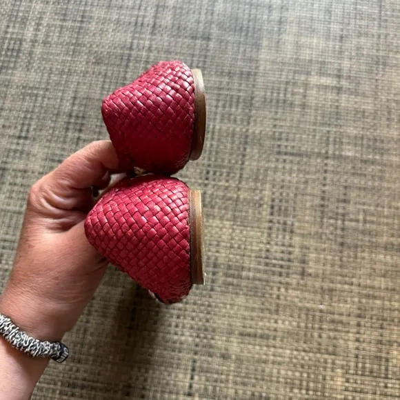 Prada Red Black White Woven Leather Flats