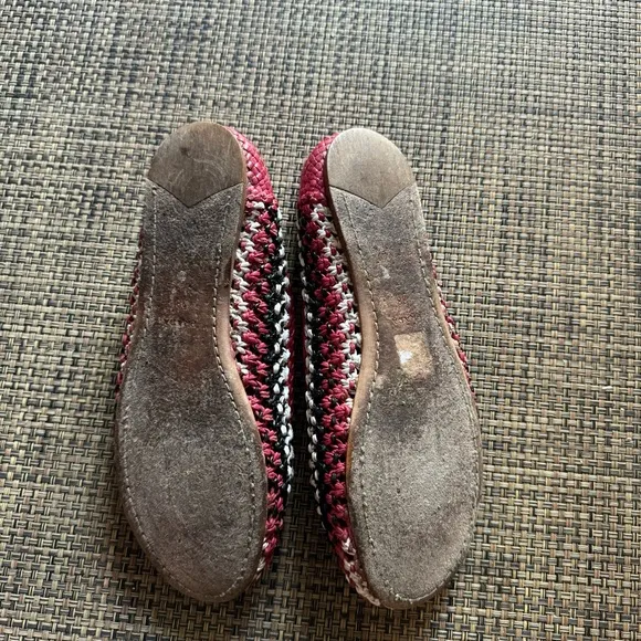 Prada Red Black White Woven Leather Flats