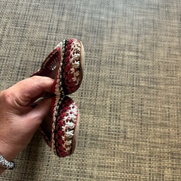Prada Red Black White Woven Leather Flats