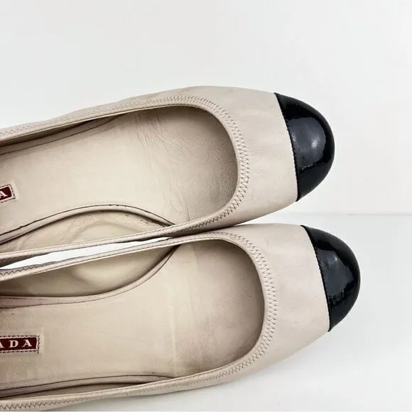 Prada Round Toe Patent Leather Ballet Flats Sz 36