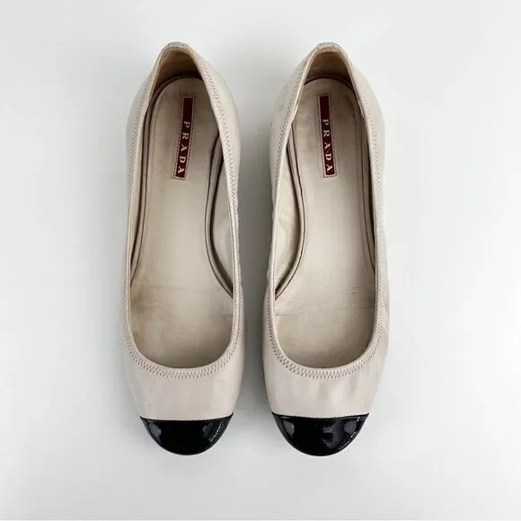 Prada Round Toe Patent Leather Ballet Flats Sz 36
