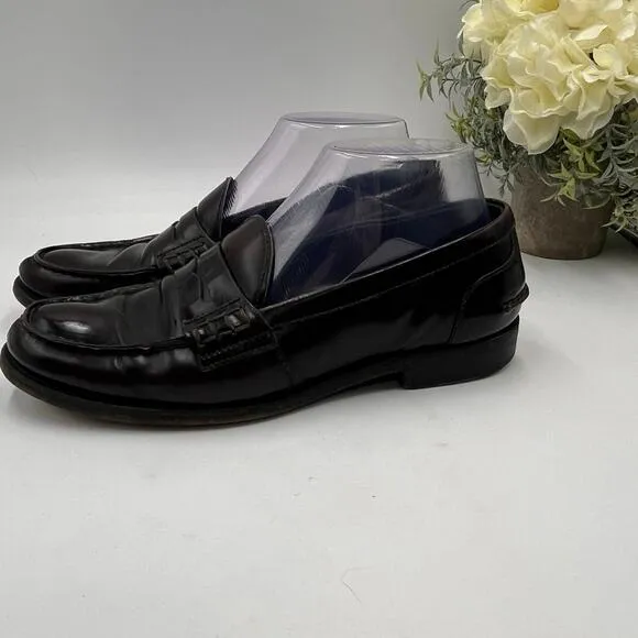 Prada Vintage Burgundy Reddish Brown Leather Boxy Penny Loafer Flats Sz 38.5/8
