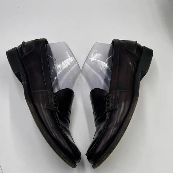 Prada Vintage Burgundy Reddish Brown Leather Boxy Penny Loafer Flats Sz 38.5/8