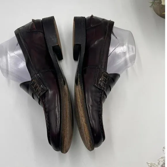 Prada Vintage Burgundy Reddish Brown Leather Boxy Penny Loafer Flats Sz 38.5/8