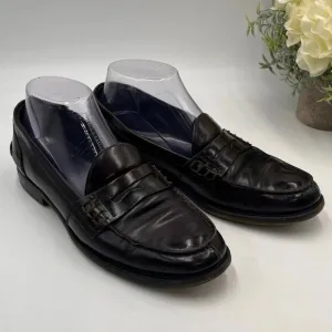 Prada Vintage Burgundy Reddish Brown Leather Boxy Penny Loafer Flats Sz 38.5/8