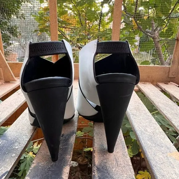 Proenza Schouler White Criss Cross Strap Black Platform Heels Sandals $895 37