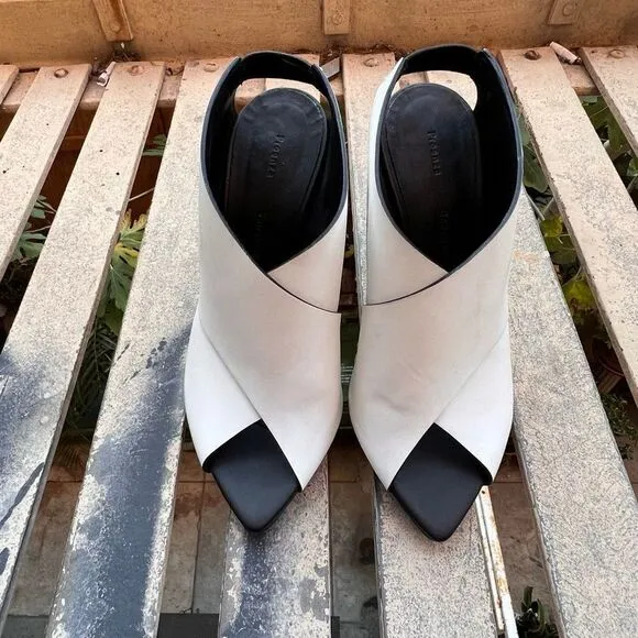 Proenza Schouler White Criss Cross Strap Black Platform Heels Sandals $895 37