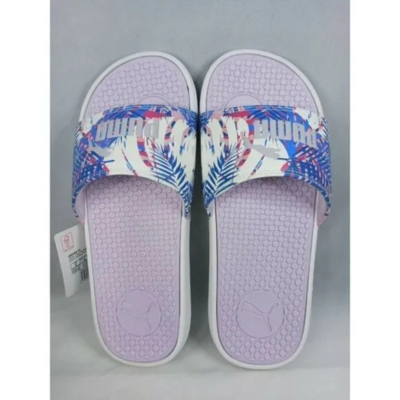 PUMA Cool Cat. Women's Size 8 Island Daze with Purple Logo Comfort Slide Sandals