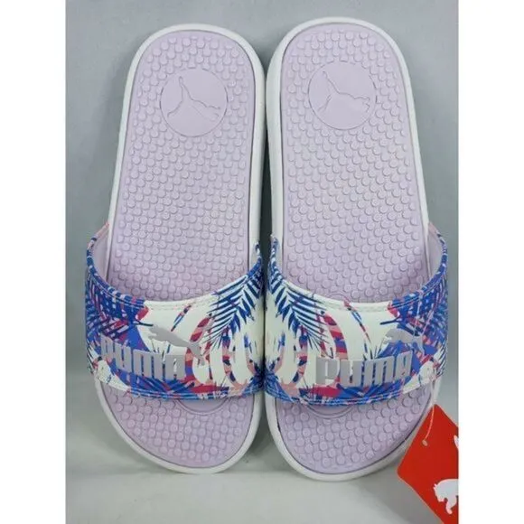 PUMA Cool Cat. Women's Size 8 Island Daze with Purple Logo Comfort Slide Sandals