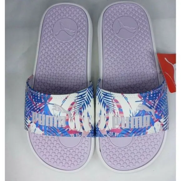 PUMA Cool Cat. Women's Size 8 Island Daze with Purple Logo Comfort Slide Sandals