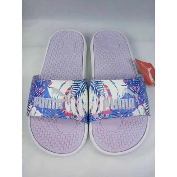 PUMA Cool Cat. Women's Size 8 Island Daze with Purple Logo Comfort Slide Sandals