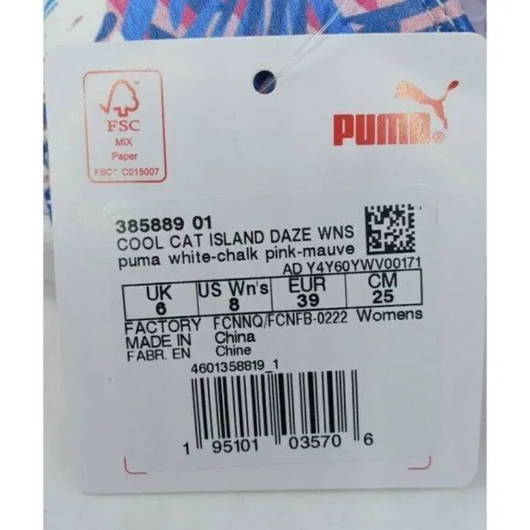 PUMA Cool Cat. Women's Size 8 Island Daze with Purple Logo Comfort Slide Sandals