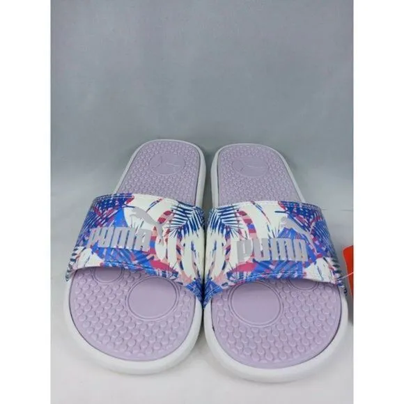 PUMA Cool Cat. Women's Size 8 Island Daze with Purple Logo Comfort Slide Sandals