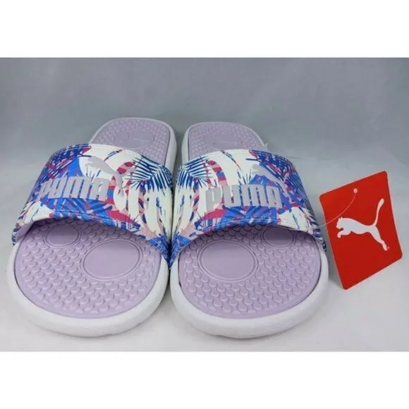 PUMA Cool Cat. Women's Size 8 Island Daze with Purple Logo Comfort Slide Sandals