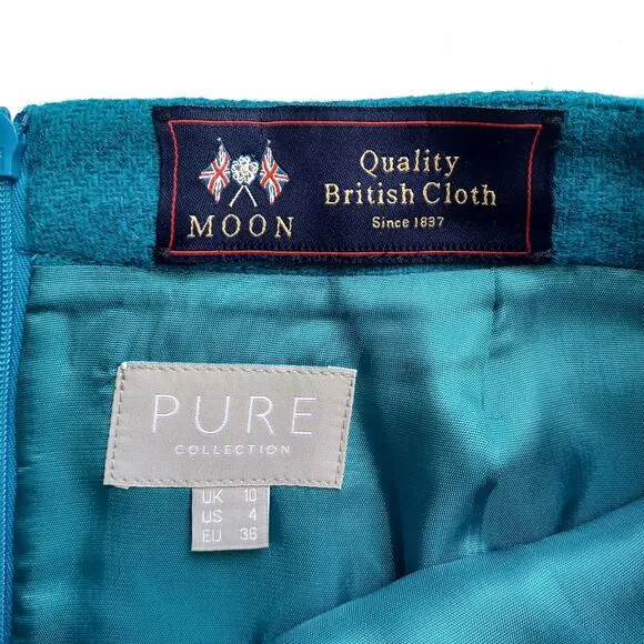 Pure Collection Teal Moon Wool Pencil Skirt | Classic Workwear | UK Tailoring