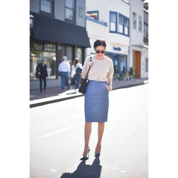 Pure Collection Teal Moon Wool Pencil Skirt | Classic Workwear | UK Tailoring