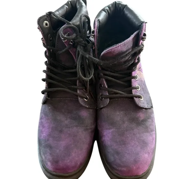 Purple &amp; black lace-up boots with a goth, punk, &amp; grunge vibe #gothboots #grunge