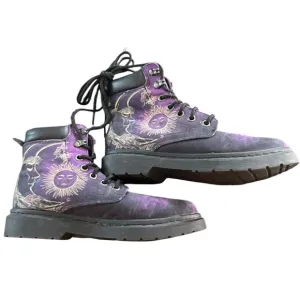 Purple &amp; black lace-up boots with a goth, punk, &amp; grunge vibe #gothboots #grunge