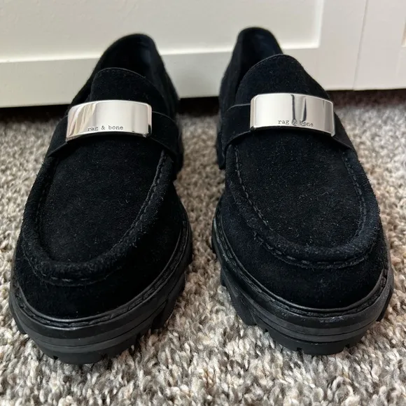 Rag &amp; Bone Women’s New Black Suede Shiloh 2.0 Lug Loafers Size 9‎