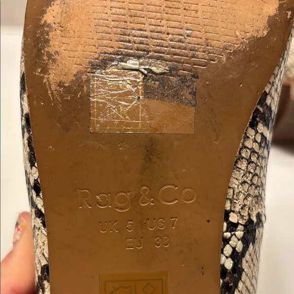 Rag and Co Cream and Brown Snakeskin pattern Flats