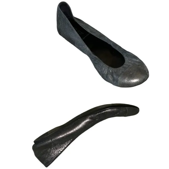 Rare J. Crew Two Toned Metallic Pewter Suede Leather Ballet Flats - 8