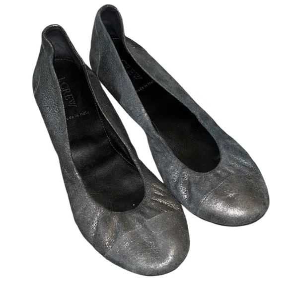 Rare J. Crew Two Toned Metallic Pewter Suede Leather Ballet Flats - 8