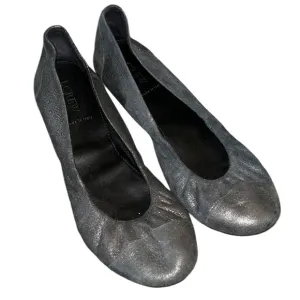 Rare J. Crew Two Toned Metallic Pewter Suede Leather Ballet Flats - 8