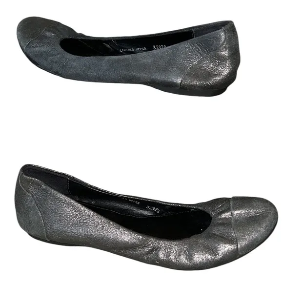 Rare J. Crew Two Toned Metallic Pewter Suede Leather Ballet Flats - 8
