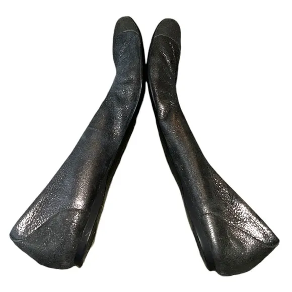 Rare J. Crew Two Toned Metallic Pewter Suede Leather Ballet Flats - 8