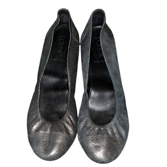 Rare J. Crew Two Toned Metallic Pewter Suede Leather Ballet Flats - 8