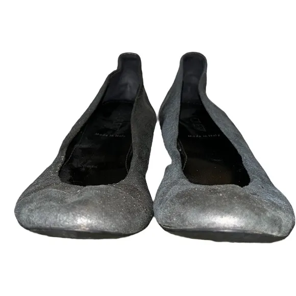 Rare J. Crew Two Toned Metallic Pewter Suede Leather Ballet Flats - 8