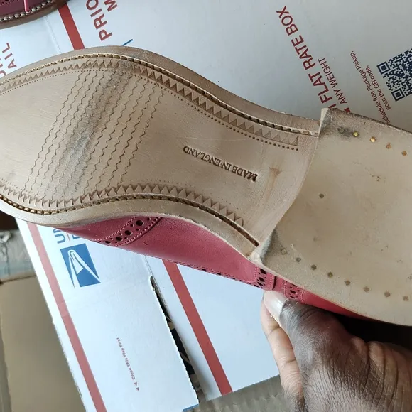 Red Leather Flats with Broguing Details